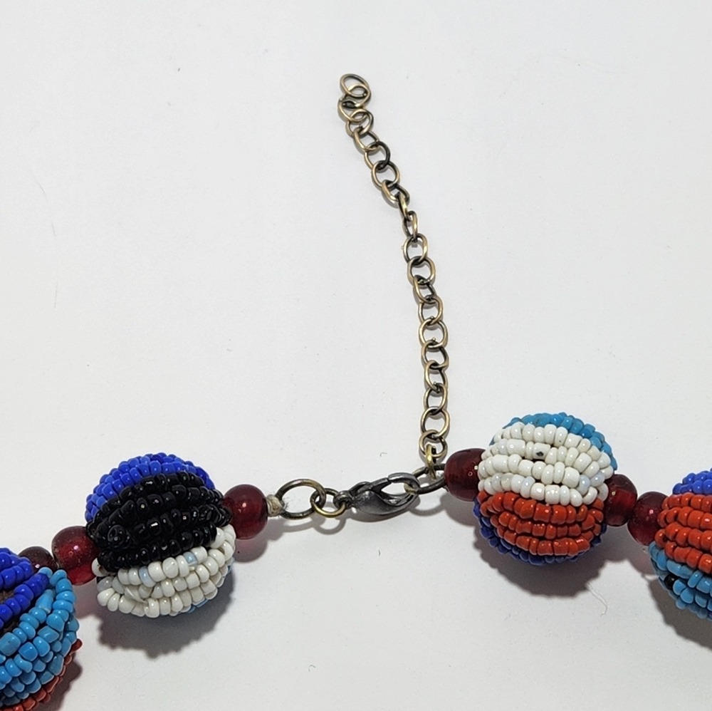Striped Seed Bead Ball Multicolor Necklace and Earring Set - Picture 2 of 13